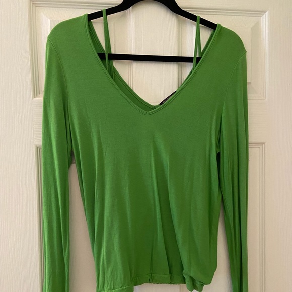 Daisy Fuentes Tops - Green Deep V Neck & Back with Tank Long Sleeve Blouse Large